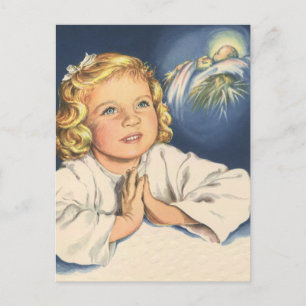 Carte Postale Fille priant Jésus-Christ, prières du soir