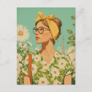 Carte Postale Fille printanière parisienne aux marguerites