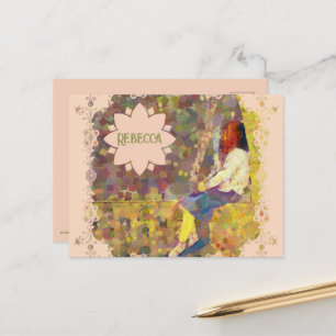 Carte Postale Fille rêveuse sur mur Géométrie colorée abstraite