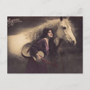 Carte Postale Fille romantique avec un cheval et la guitare