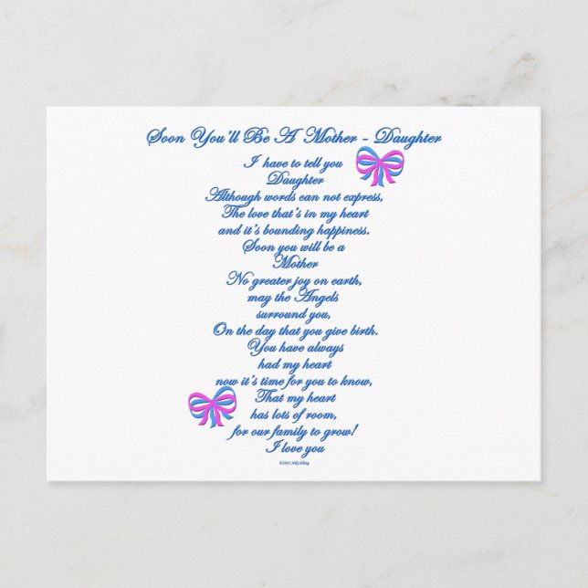 Carte Postale Fille s'attendant au 1er bébé (Devant)