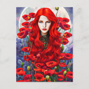 Carte Postale Fille Se Cachant Dans Les Fleurs De Pavot L'art im