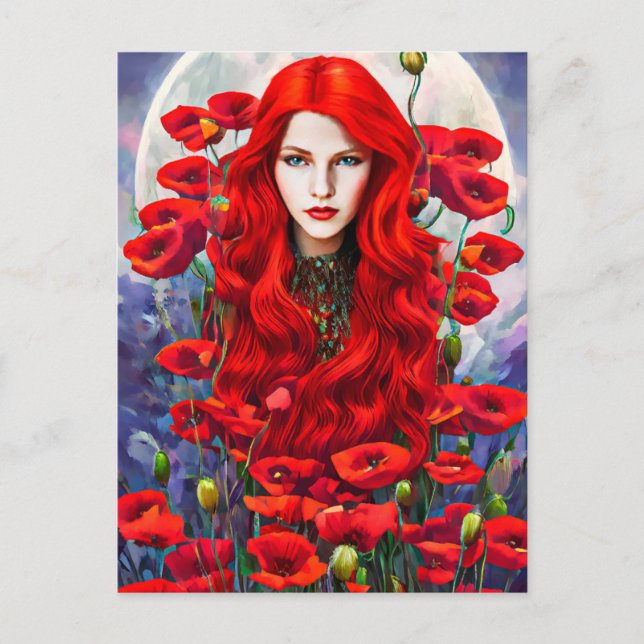 Carte Postale Fille Se Cachant Dans Les Fleurs De Pavot L'art im (Devant)