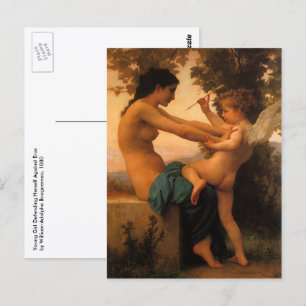 Carte Postale Fille se défendant contre la cupidité par Bouguere
