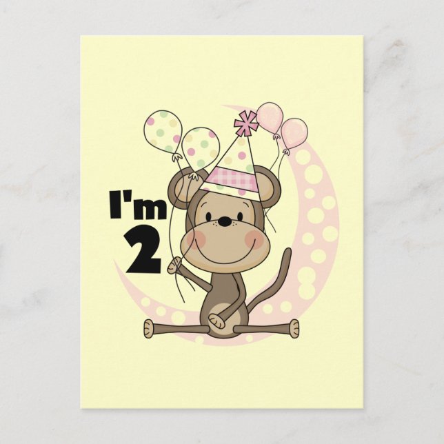 Carte Postale Fille singe en Casquette de fête 2e anniversaire (Devant)