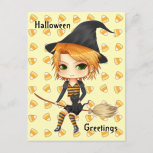 Carte postale fille sorcière chisbi Halloween mign