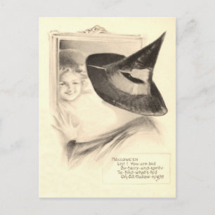 Carte Postale Fille Sorcière Miroir