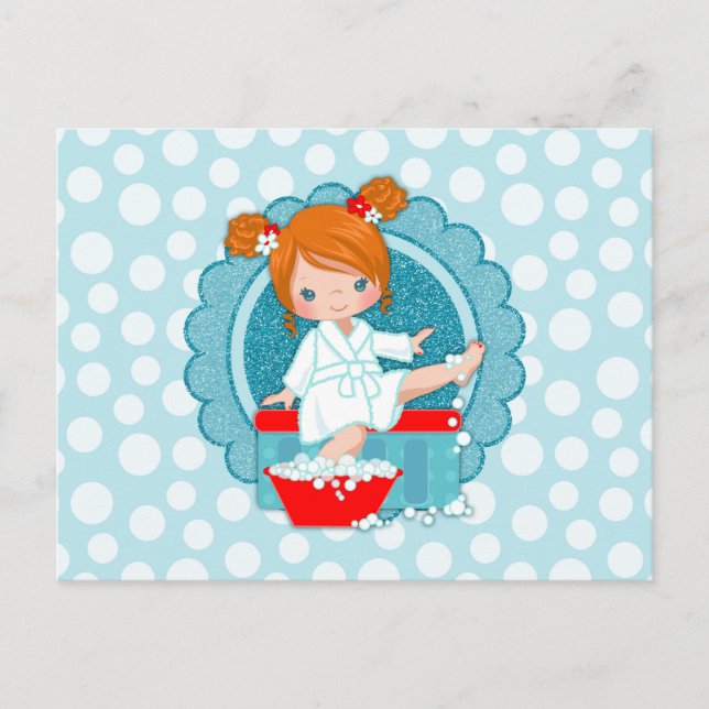 Carte Postale Fille Spa rousse bulles Turquoise Rouge Blanc (Devant)