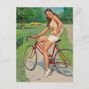 Carte Postale Fille sur la ceinture de vélo vers le haut