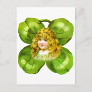 Carte Postale Fille sur Shamrock géant Vintage St Patrick's Day