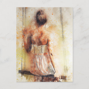 Carte Postale Fille sur une aquarelle à aile