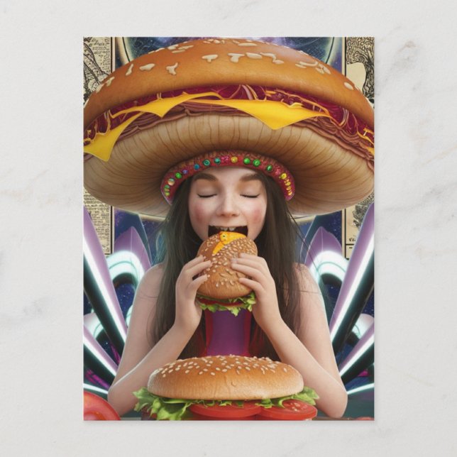 Carte Postale Fille surréelle bizarre avec un Casquette Cheesebu (Devant)