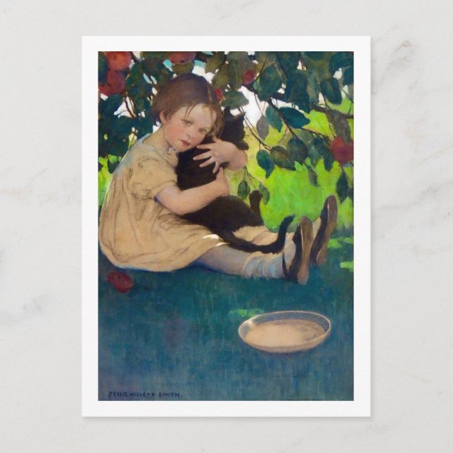 Carte Postale Fille tenant un chat noir, Jessie Willcox Smith (Devant)