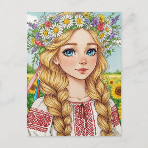 Carte postale Fille ukrainienne heureuse Couronne