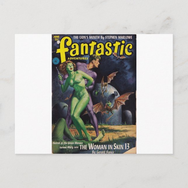 Carte Postale Fille verte contre des battes de canard (Devant)