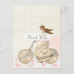 Carte Postale Fille victorienne vintage sur un vélo Merci