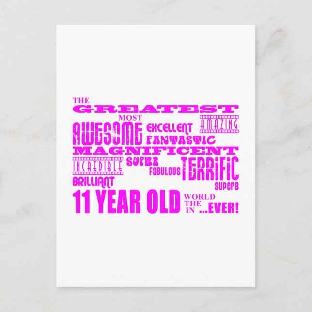 Carte Postale Filles 11e anniversaire : Rose Plus grand 11 ans (Devant)
