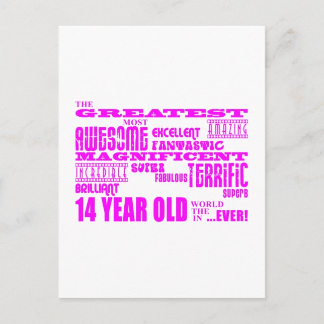 Carte Postale Filles 14e anniversaire : Rose Plus Grand 14 Ans (Devant)