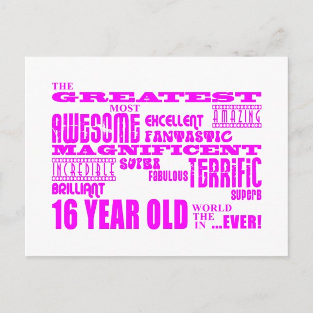 Carte Postale Filles 16e anniversaire : Rose Plus grand 16 ans (Devant)