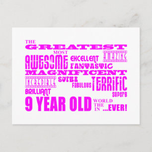 Carte Postale Filles 9e anniversaire : rose plus grand 9 ans