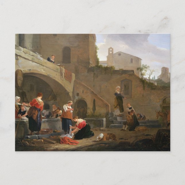 Carte Postale Filles à déchets près d'une fontaine romaine (Devant)
