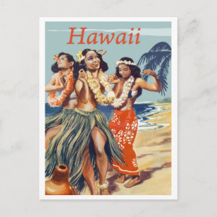 Carte Postale Filles de Hula à la plage d'Hawaï