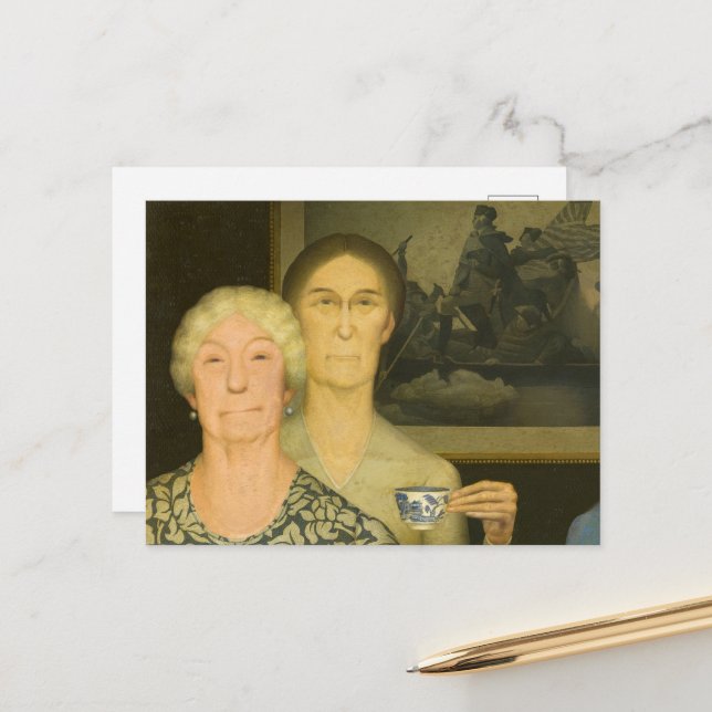 Carte Postale Filles de la révolution par Grant Wood (Devant/Arrière en situation)