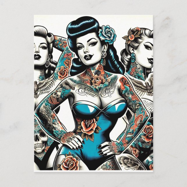 Carte Postale Filles de tatouage vintages (Devant)