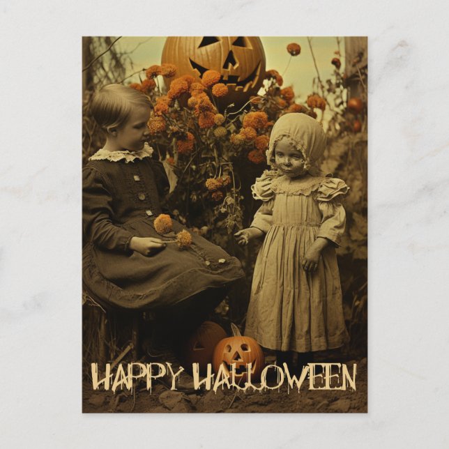 Carte Postale Filles effrayantes de Halloween rétro avec des cit (Devant)