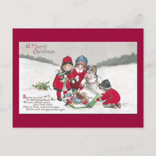 Carte Postale Filles en manteaux rouges avec poupées