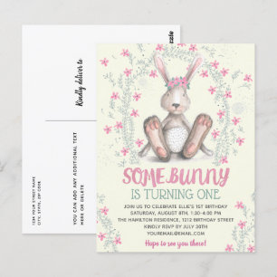 Carte Postale Filles Florales Roses Bunny Fête d'anniversaire In