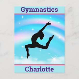 Carte Postale Filles Gymnastique Leap Arc-en-ciel nuages