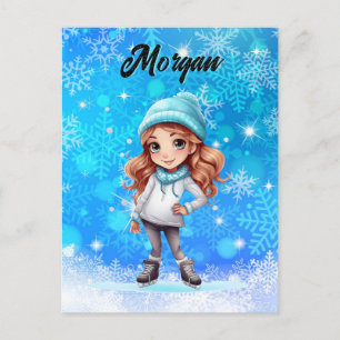 Carte Postale Filles Hiver Patinage sur glace Figure Patinage Fl