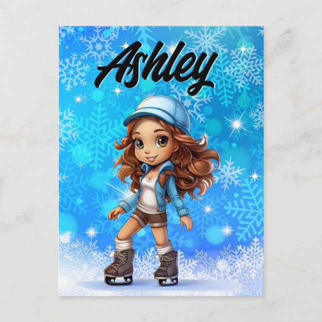 Carte Postale Filles Hiver Patinage sur glace Figure Patinage Fl (Devant)