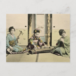 Carte Postale Filles japonaises jouant de la flûte, 'koto' et sa
