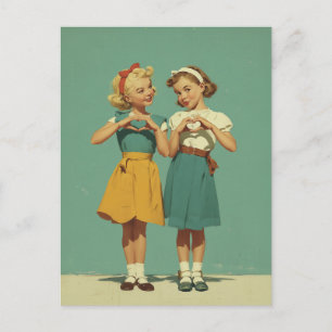 Carte Postale Filles Rétro Partageant une Joie Sincère