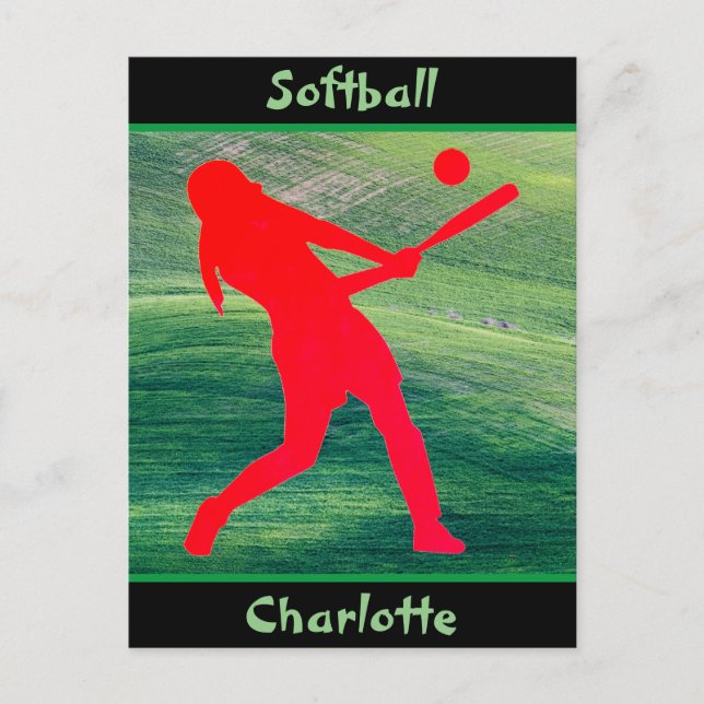 Carte Postale Filles Softball Batter sur Green (Devant)