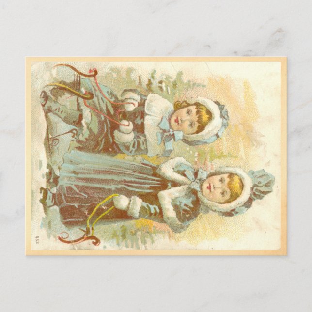 Carte Postale Filles victoriennes en traîneau (Devant)