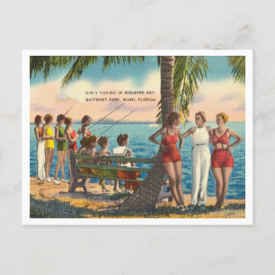 Carte Postale Filles vintages en maillots de bain Pêche Miami Fl