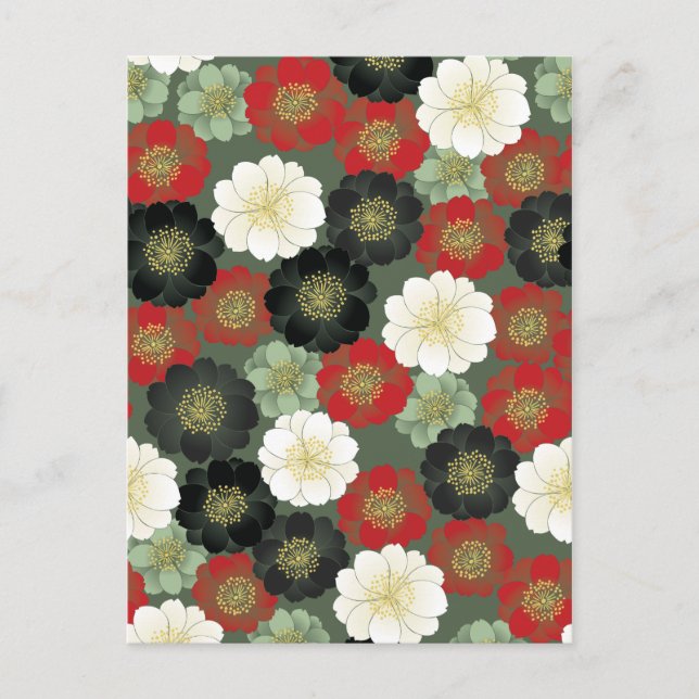 Carte Postale Fine Japonaise mignon Cool Girl Retro Floral (Devant)