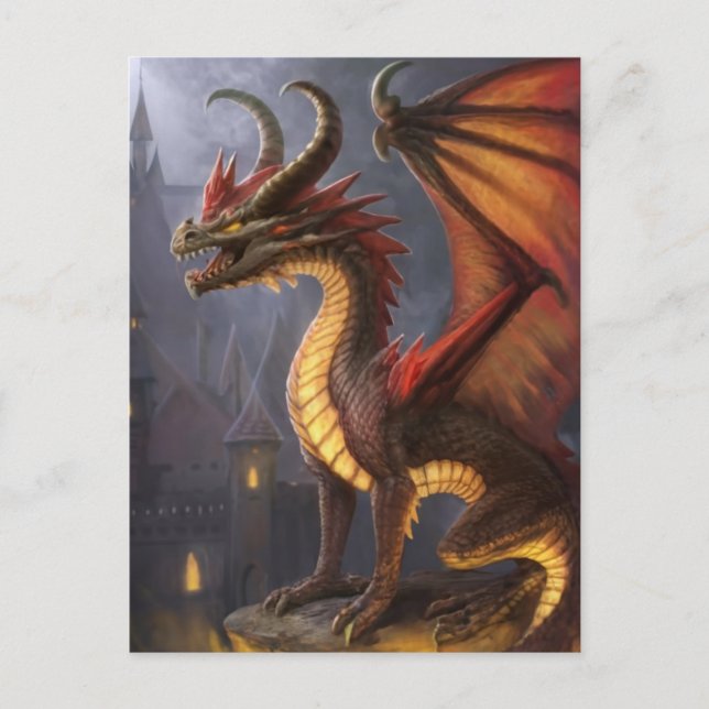 Carte Postale Fire Dragon Castle Imaginaire Art Mythique Créatur (Devant)