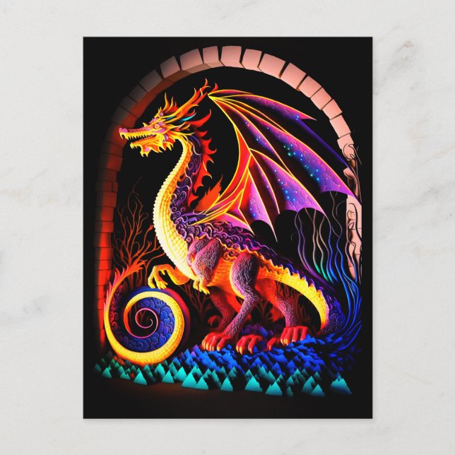 Carte Postale Fire Dragon Castle Imaginaire Art Mythique Créatur (Devant)