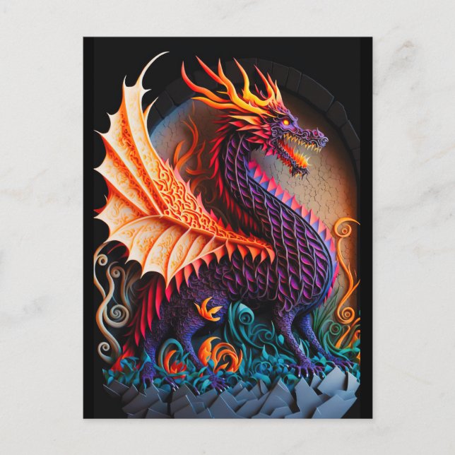 Carte Postale Fire Dragon Castle Imaginaire Art Mythique Créatur (Devant)