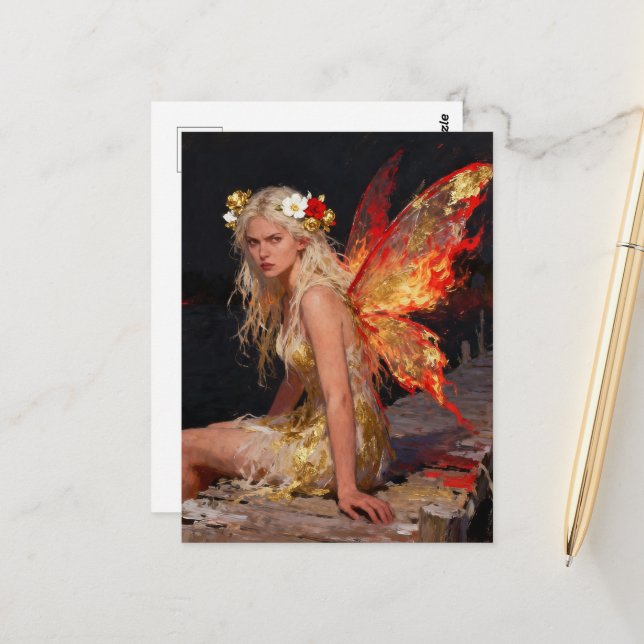 Carte Postale Fire Fairy With Attitude (Devant/Arrière en situation)