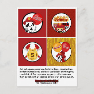 Carte Postale FIREFIGHTER Birthday Cupcake Topper Tags FF01C