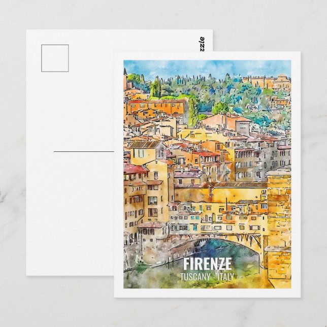 Carte Postale Firenze Toscane Italie Travel Place Aquarelle (Devant / Derrière)