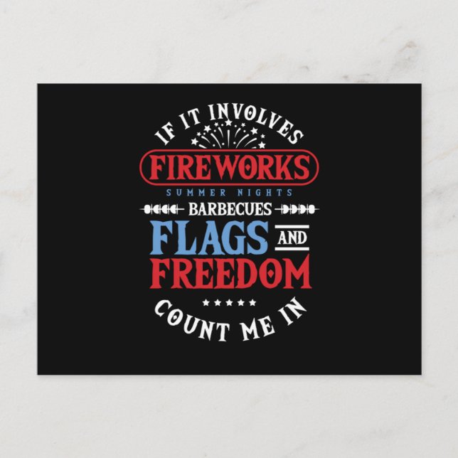 Carte Postale Fireworks Barbecues drapeaux Liberté Cadeau pyrote (Devant)