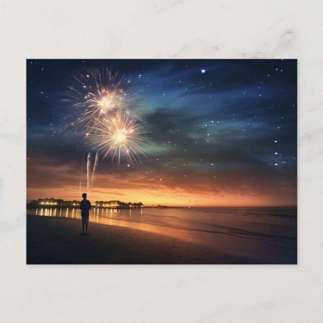 Carte Postale Fireworks de Night Sky Beach (Devant)
