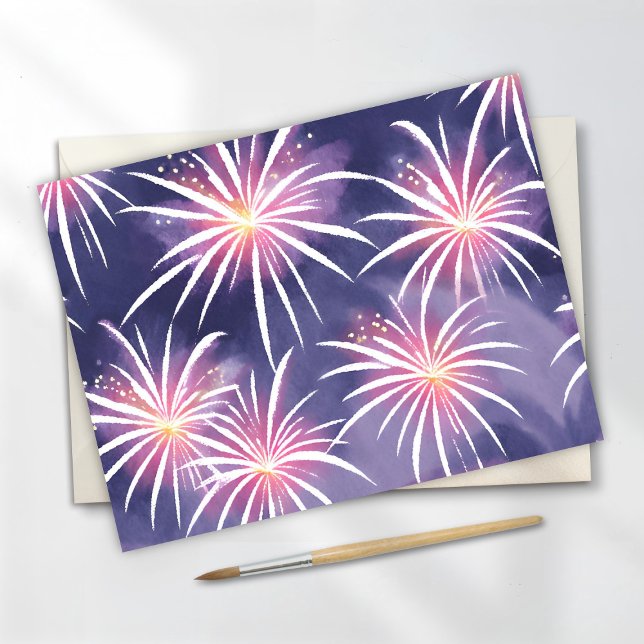 Carte Postale Fireworks violets | Aquarelle Pastel (Créateur téléchargé)