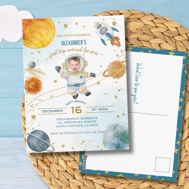 Carte Postale First Trip Around the Sun Space Photo Birthday (Créateur téléchargé)